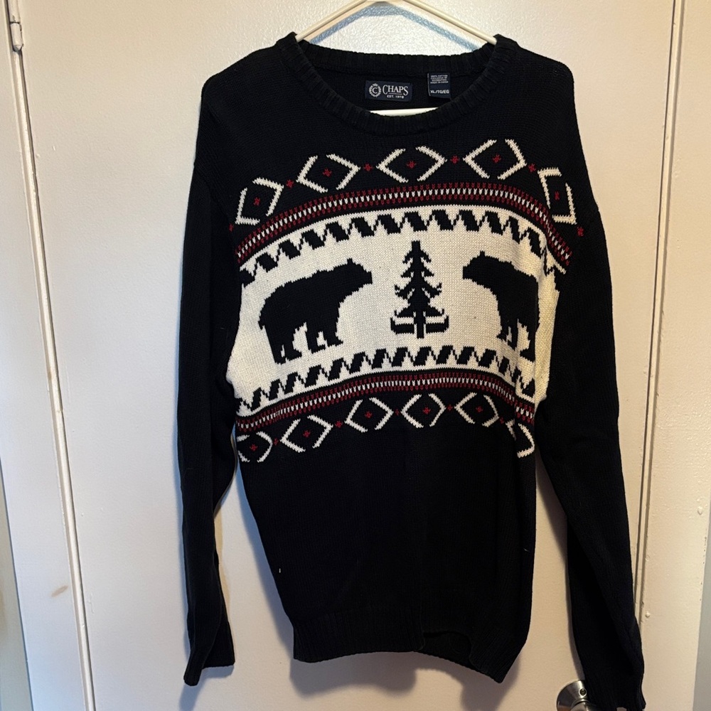 Chaps Black and White Bear Crewneck Sweater